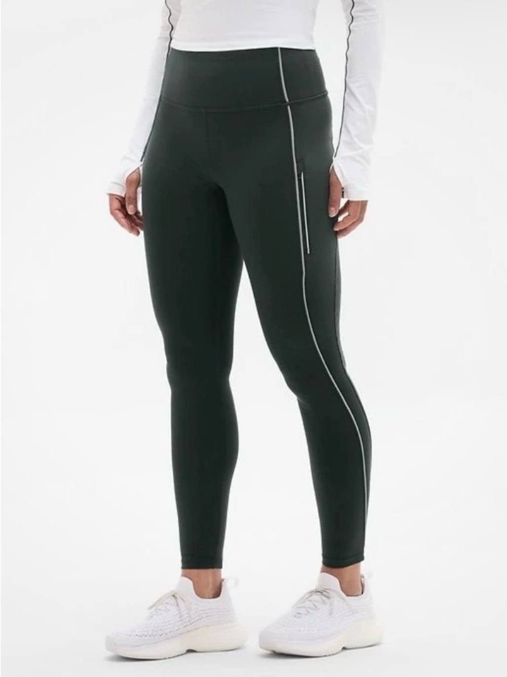 #286 NWT Athleta Rainier Reflective Stripe Leggings Elm Green Size Small